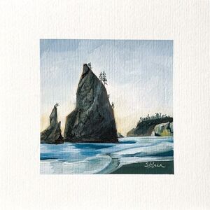 8x8 PNW Original Oil Painting Rialto Beach Seascape Pacific Coast Sunset Signed